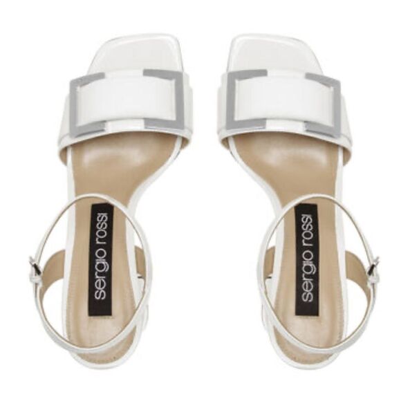 Sergio Rossi white silver block sandal prince heel 36 US 6 - Picture 1 of 11